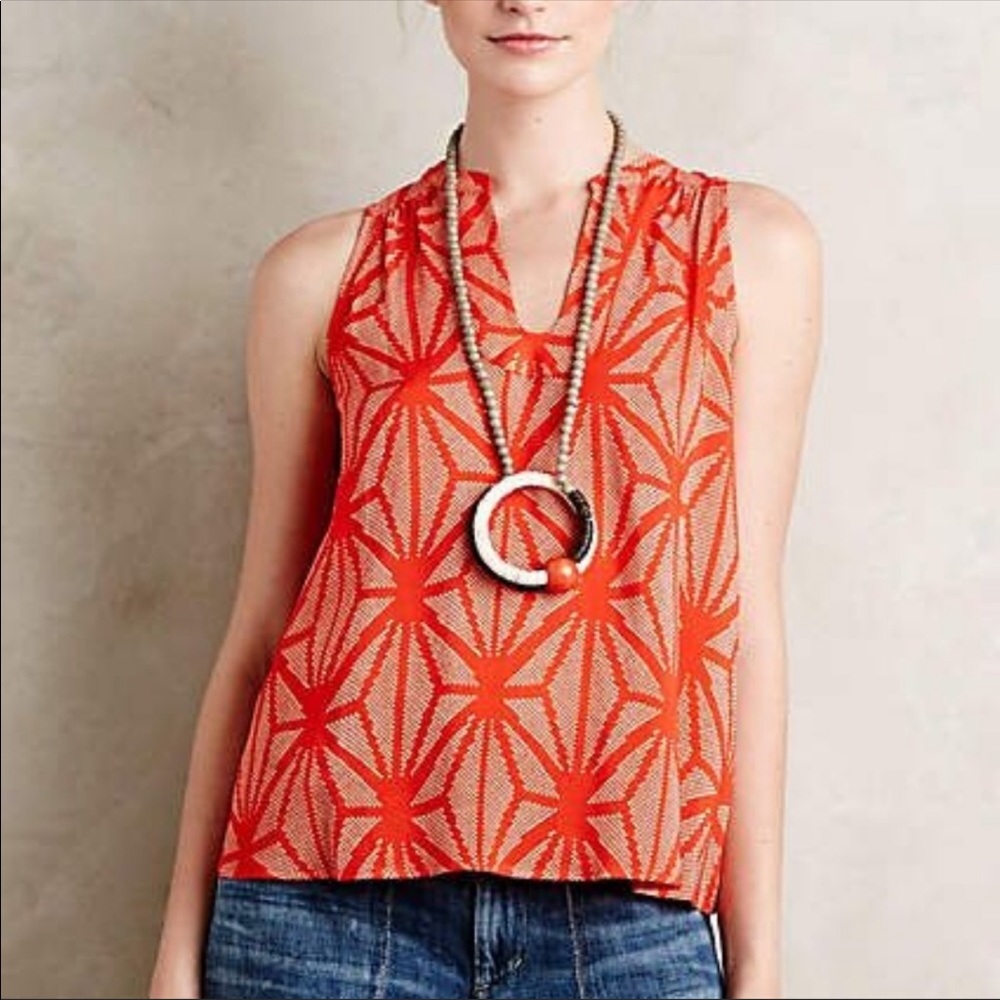 Anthro Maeve Orange geometric print tank size 8 - Picture 1 of 6